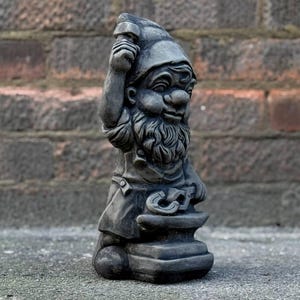 Concrete blacksmith gnome statue Garden dwarf sculpture Handcrafted cement artisan decor Rustic outdoor ornament Unique yard art Lover gift