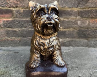 Concrete Yorkshire Terrier Statue Stone Bronze Dog Sculpture Small Pet Memorial Ornament Cement Garden Dog Decor Handmade Terrier Dog Gift