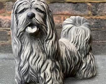 Concrete Shih Tzu Statue Handcrafted Puppy Figurine Stone Dog Ornament Weatherproof Garden Dog Sculpture Outdoor Cement Animal Decor Dog Art