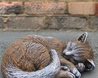 Concrete Curled Cat Statue Sleeping Kitty Sculpture Outdoor Handmade Decor Garden Kitten Ornament Pet Memorial Figurine Cute Cat Art Gift