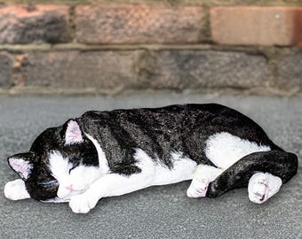 Statua di gatto addormentato, statuina di gattino carino, scultura in pietra di gattino, ornamento da giardino, decorazione artigianale a forma di gattino, regalo commemorativo per gli amanti degli animali domestici.