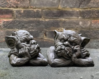 Stone Pair Of Demons Sculpture Concrete Gargoyle Garden Statue Gothic Cement Gargoyle Figure Outdoor Mythical Duo Ornament Gargoyle Art Gift