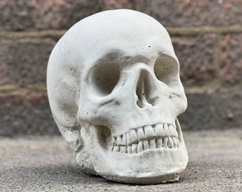 Handmade skull figurine Outdoor skull decoration Gothic garden sculpture Cement skull ornament Stone Halloween statue Yard art decor Gift