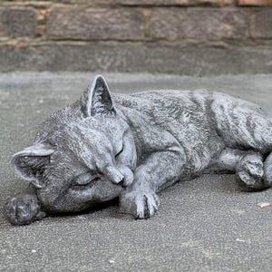 Sleeping cat sculpture Cement kitty figurine Concrete memorial cat statue Stone relaxing cat decoration Handmade decoration Kitty lover gift