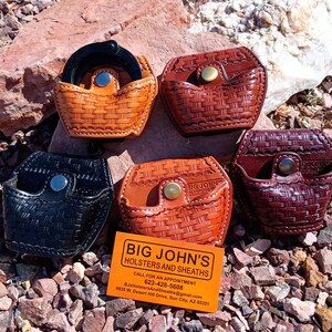 Leather Basket Weave Handcuff Case: Easy-Pull Design