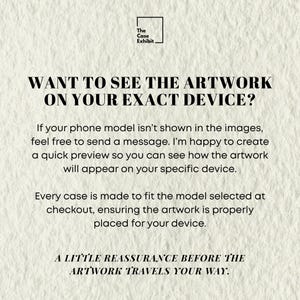 The image is a text-based advertisement for an art exhibition, featuring a message encouraging viewers to see the artwork on their specific devices.