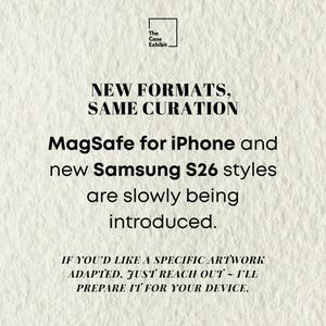 The image is a promotional text for MagSafe for iPhone and new Samsung S26 styles, stating that these new styles are slowly being introduced. It encourages viewers to reach out and prepare their devices for the new formats.