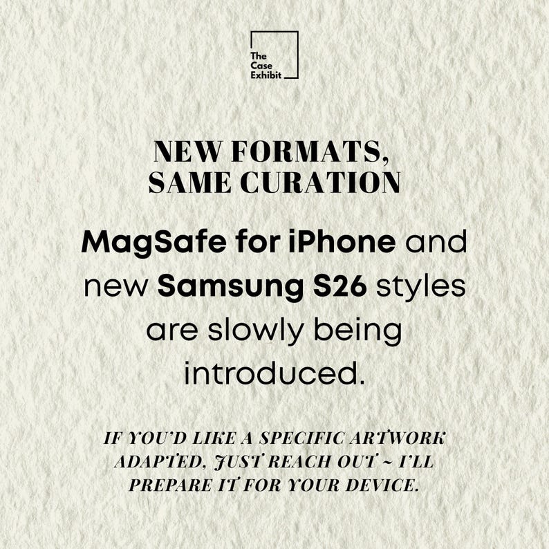 The image is a promotional text for MagSafe for iPhone and new Samsung S26 styles, stating that these new styles are slowly being introduced. It encourages viewers to reach out and prepare their devices for the new formats.