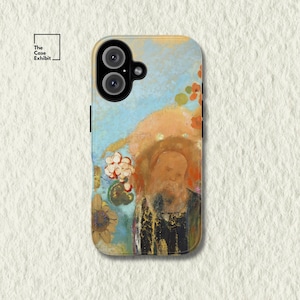 May include: A rectangular smartphone case featuring a printed reproduction of an impressionist painting. The artwork depicts a bearded figure in dark clothing against a light blue sky, accented by orange, yellow, and white floral elements.