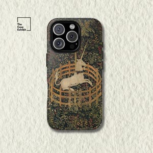 The Unicorn in Captivity | Medieval Tapestry Phone Case for iPhone, Samsung, Google Pixel | Mythic Botanical Print