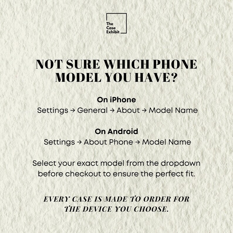a prompt asking which phone model the user has, with instructions for selecting the correct phone model from the dropdown before checkout.