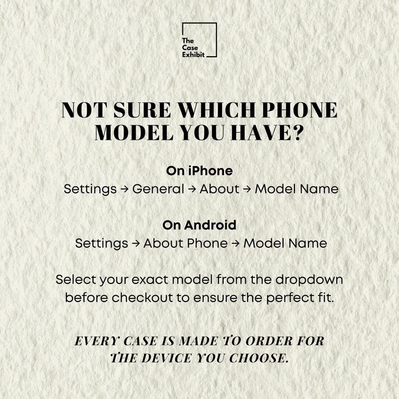 a prompt asking which phone model the user has, with instructions for selecting the correct phone model from the dropdown before checkout.