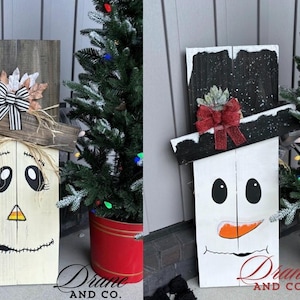 Espantalho/boneco de neve reversível, placa para ambientes internos/externos