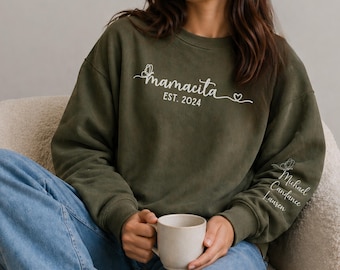 Personalized Mamacita Est Sweatshirt, Mothers Day Gift, Birthday Gift for Mom, New Mommy Gift, Custom Child Date Name Mom, Personalized Gift