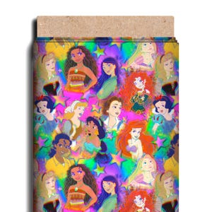 Princesses Character Fabric, Cartoon Fabric, High Quality Custom Fabric, Cotton Lycra Fabric, 9x13 Fabric