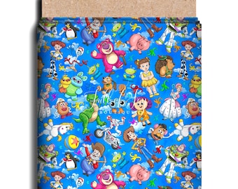 Character Cartoon Fabric, Movie, Toy Story, Woody, Buzz, Custom, High Quality Fabric, Cotton Lycra, 9x13