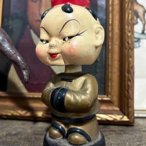 Vintage 1960&#39;s Asian Composite Bobble Head Rhinestone Eyes