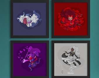 Láminas de 20x20 cm de personajes de Marvel Rivals: Wanda, Bruja Escarlata, Tormenta, Jeff el Tiburón Terrestre, Psylocke. Regalo ideal para amantes de los videojuegos.