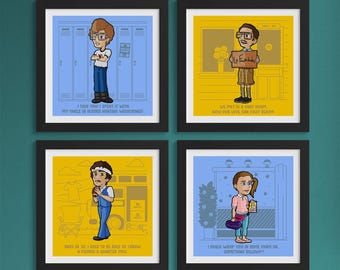 Napoleon Dynamite Print Set, 8x8 Comedy Wall Art, Napoleon Deb Uncle Rico Kip Quotes, Retro Decor, Collectible Artwork
