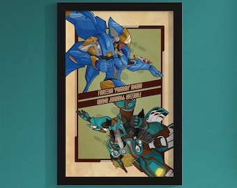 Pharah Overwatch Print, Flip Overwatch 2 Wall Art, Gamer Wall Decor, Blizzard Fan Art, Card Style 11x17 Collectible Artwork