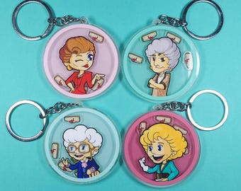 Golden Girls Shaker Charm Keychain, TV Show Fan Art, Cute Keychain, Charm for Fans of Blanche, Rose, Sophia, Dorothy