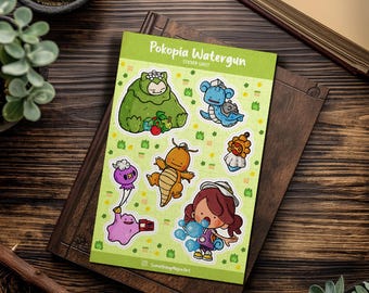 Pokopia Watergun Vinyl Sticker Sheet, Pokemon Cute Ditto Sticker, Chibi Art, Video Game Sticker