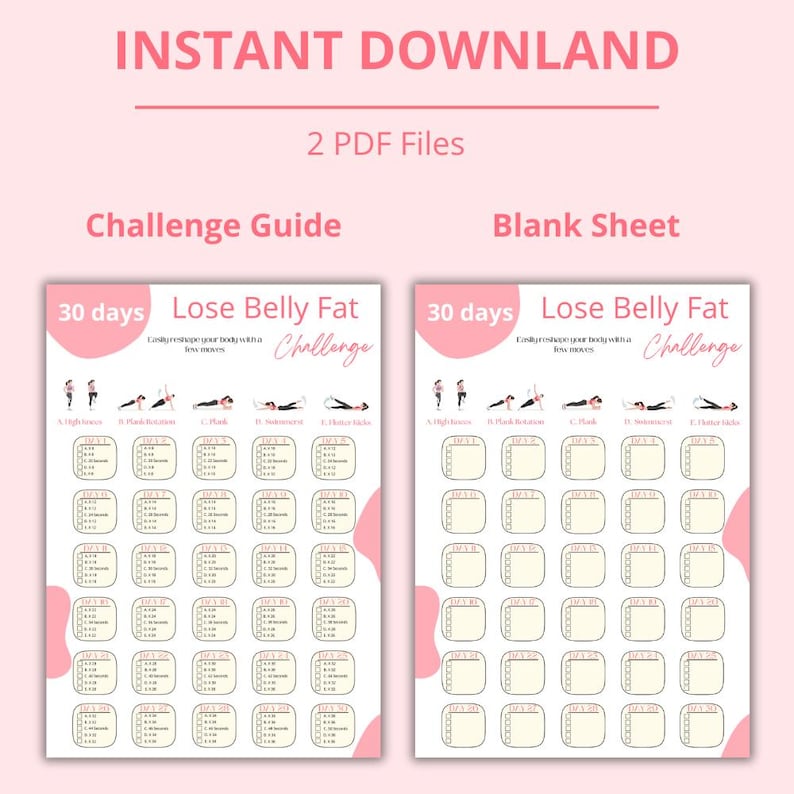 30 Day Challenge Printable Tracker, 30 Day Abs Workout Challenge ...