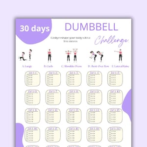 30 Day Dumbbell Challenge | Dumbbell Fitness | Printable Dumbbell Exercise | Fitness Planner | Printable | PDF