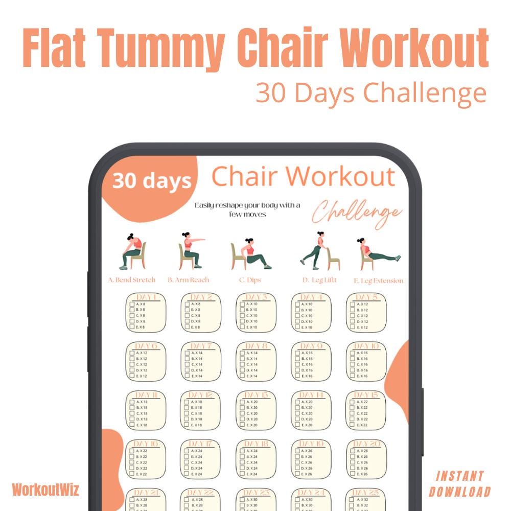 30 Day Chair Workout, Chair Yoga Pose, Easy Chair Workout, Belly Fat Challenge, PDF, Home Chair Exercise, Christmas Gifted Workout, Print