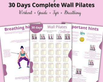 Flat Stomach Challenge, Pilates-Gym, Pilates Gift, Personal Pilates, Pilates Workout, 30 day pilates, Wall Pilates, Printable, PDF, A4
