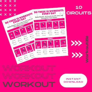 Butt workout, Glute exercises, Booty sculpting, Home Fitness Routine, Exercise program, Squat challenge, Printable, PDF, A4