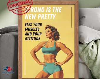 Female bodybuilding art Gym gifts for her, Gym Quotes Wall Art, 50s style gym posters, Retro gym wall art download, woman bodybuilder art