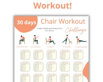 30 Day Chair Workout Seniors Challenge, Full Body Exercise Guide, Chair Workout Challenge, Workout Digital, Summer Body, PDF, A4 & US letter