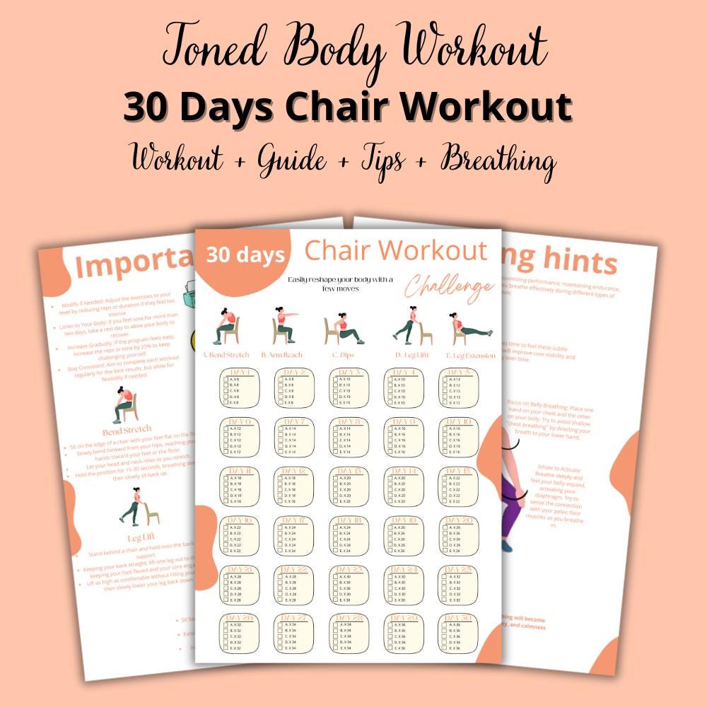 Office Chair Workout, Lose Belly Fat Challenge, Chair Yoga Challenge, Chair Exercise pdf, 30 Day Chair Challenge, Christmas Gifted Workout