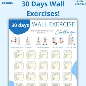 30 Day Challenge Wall Pilates Workout, Wall Exercise For Women, Flat Stomach Challenge, Core Strength, Instant Download, Printable, PDF
