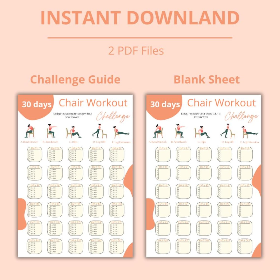 30 Day Chair Workout Challenge Printable | Chair Yoga Guide | 10 Mins ...