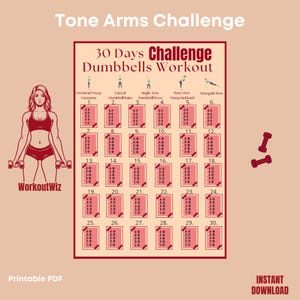 30 Day Dumbbell Challenge, Dumbbell Workout Plan, Toned Arm Workout, Sleek Arms Challenge, Strength Training Exercises, PDF, A4, Printable