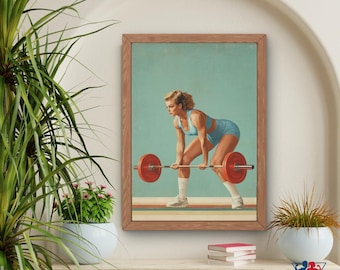 Home Gym Art Print, Workout exercise poster, Vintage bodybuilding poster, Black girl wall art, Motivating exercise, Female bodybuilding art