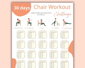 Workout Chair, Chair Workout Senior, Chair Yoga, Gifted Work Out Mom, Chair Workout Sheet, 30 Day Chair Yoga Challenge, Printable, PDF, A4