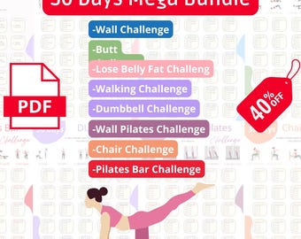 Gym mega bundle, bundle challenges, workout planner bundle printable, 2024 fitness bundle, abs bundle, ass bundle, PDF, Printable, A4