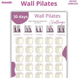 30 Days Wall Pilates Challenge, pilates Workout, palestra, pilates Digital, Minimalistic Pilates, Pilates Fit, Printable, PDF, A4