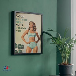 Retro Gym Posters, Dumbbell workout poster, Fitness studio, Motivating fitness, Bodybuilder poses, Funny weightlifter gift, Printable, JPG