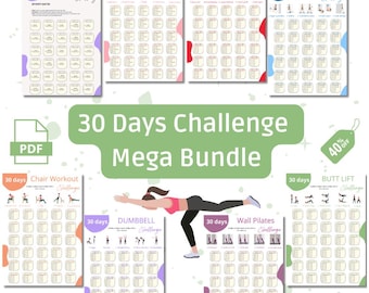 Mega gym bundle, workout planner bundle printable, 30 day workout bundle, fitness challenge bundle, wall workout bundle
