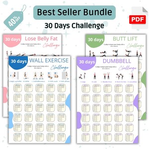 Peut inclure: Un lot de d&eacute;fis de remise en forme imprimable de 30 jours avec quatre routines d'entra&icirc;nement diff&eacute;rentes&nbsp;: perdre du ventre, lifter les fesses, exercices au mur et halt&egrave;res. Chaque routine comprend un programme d'exercices quotidien avec des illustrations des exercices.