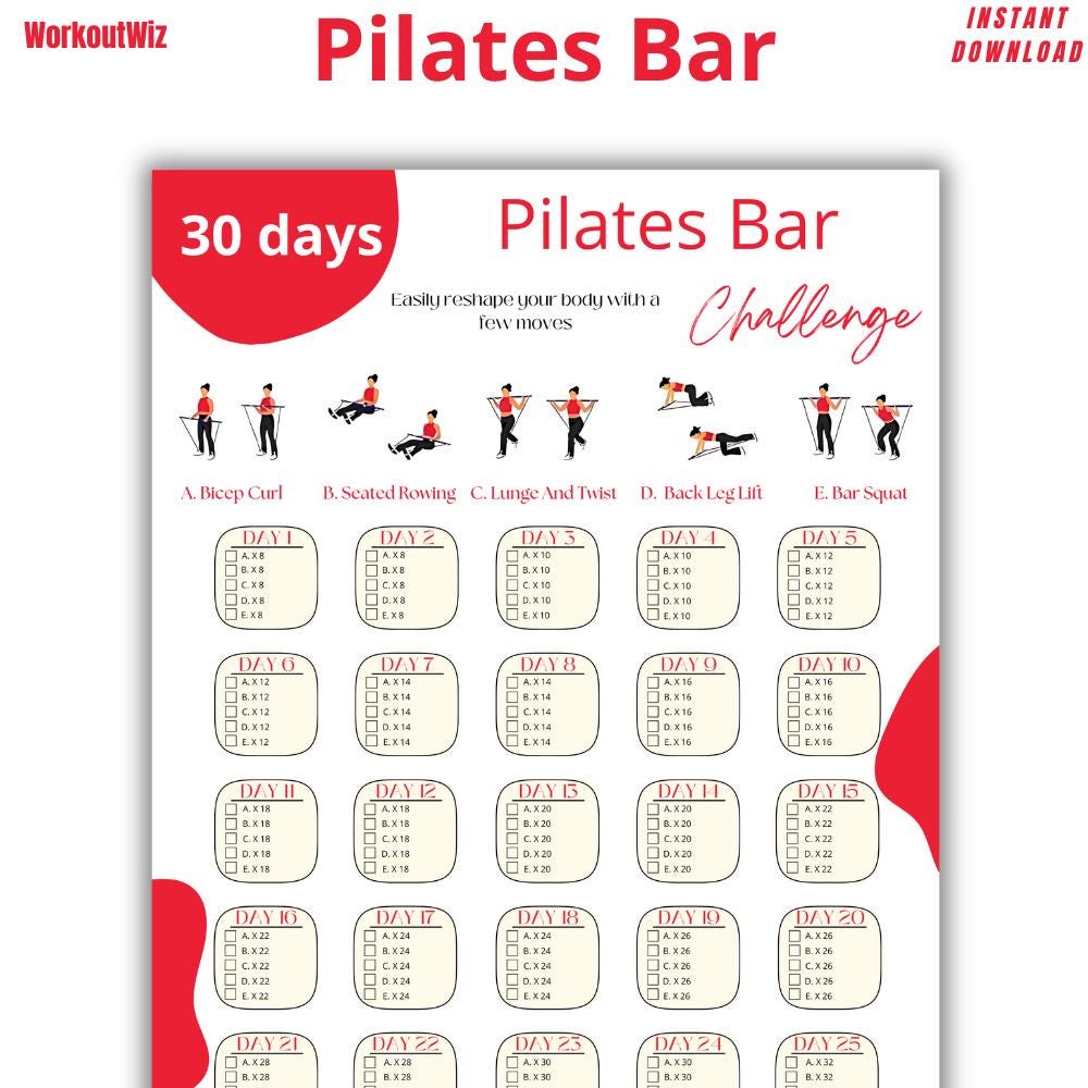 Pilates, Pilates Bar Exercises, Pilates Barre, Yoga Barre, Pilates Bar Workout, Pilates Exercise Gym, PDF, A4, Printable - Etsy for Free Printable Pilates Bar Workout Chart