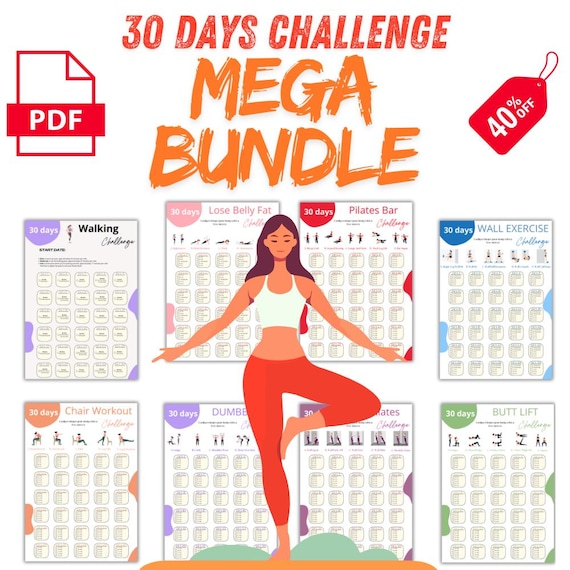 30 Day MEGA Workout Bundle Printable + Interactive PDFs | 8 Bundles, 31 Workout Plans, Beginner Friendly, Digital Gym Guide | A4 + Letter