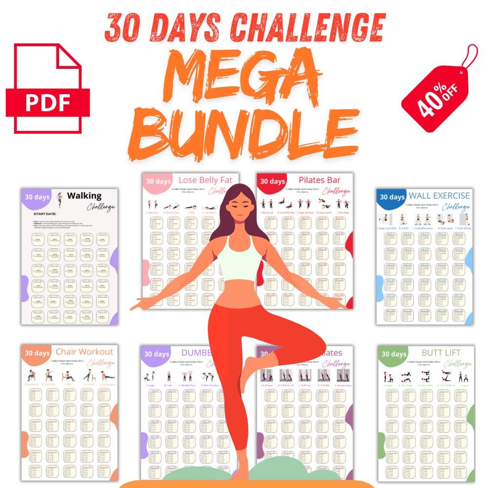 30 Day MEGA Workout Bundle Printable + Interactive Pdfs | 8 Bundles, 31 ...