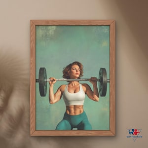 Retro gym decoration, Bodybuilder poses, Female bodybuilding art, Printable home gym art, Stay fit motivation, Fitness studio decor, JPG, A4