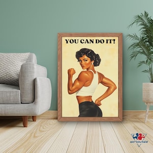 70s style poster, Black girl wall art, Bodybuilder printable, Bodybuilder printable, Crossfit wall art, Weightlifters gift, JPG, A4