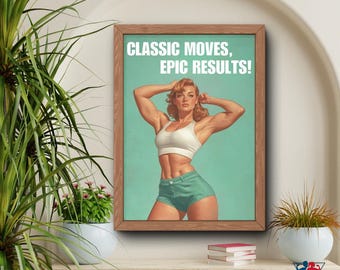 Pilates exercise poster, Crossfit wall art, Funny Gym poster, Home Gym Art Print, Bodybuilding retro poster, Fitness gymrat gift, JPG, A4